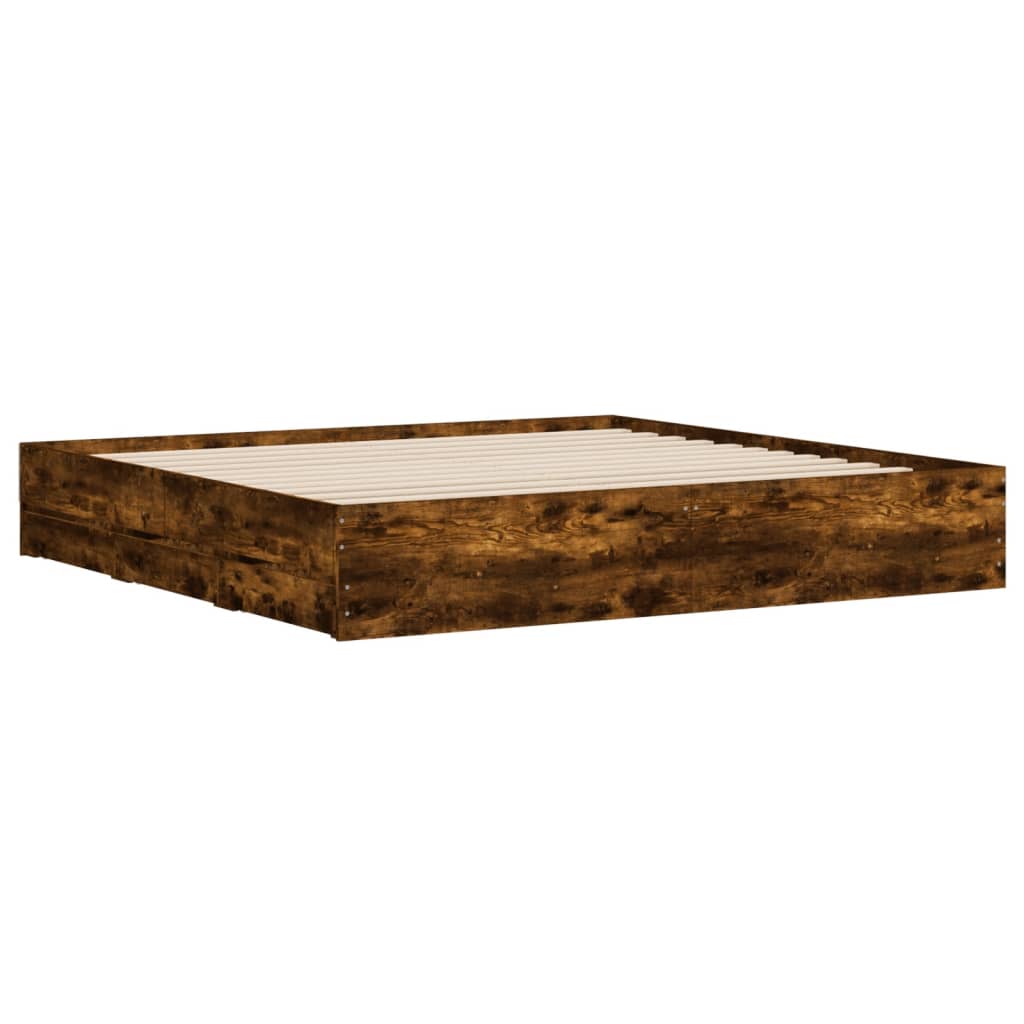 Bedframe met lades bewerkt hout gerookt eikenkleurig 180x200 cm is nu te koop bij PeponiXL, paradijselijk wonen!