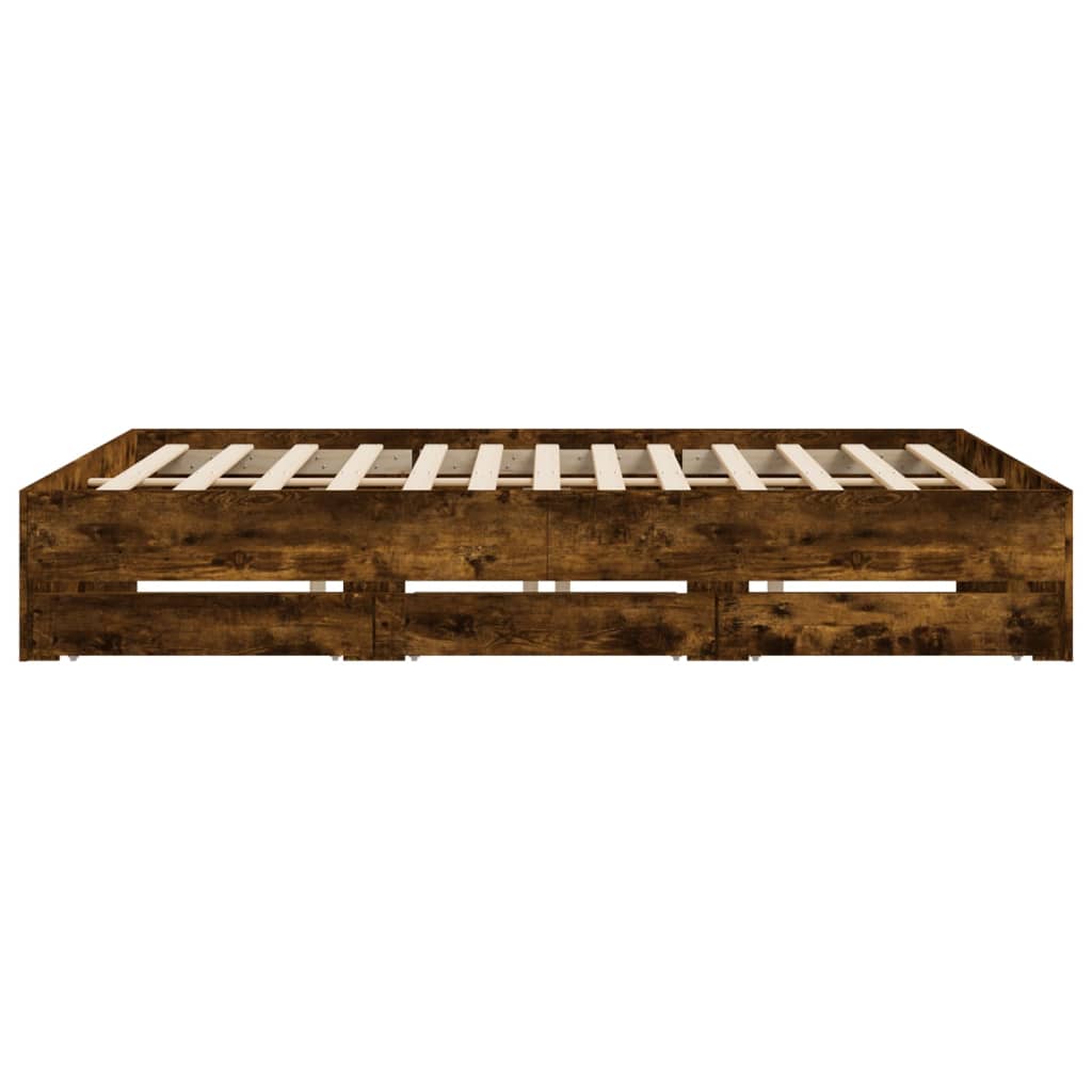 Bedframe met lades bewerkt hout gerookt eikenkleurig 180x200 cm is nu te koop bij PeponiXL, paradijselijk wonen!
