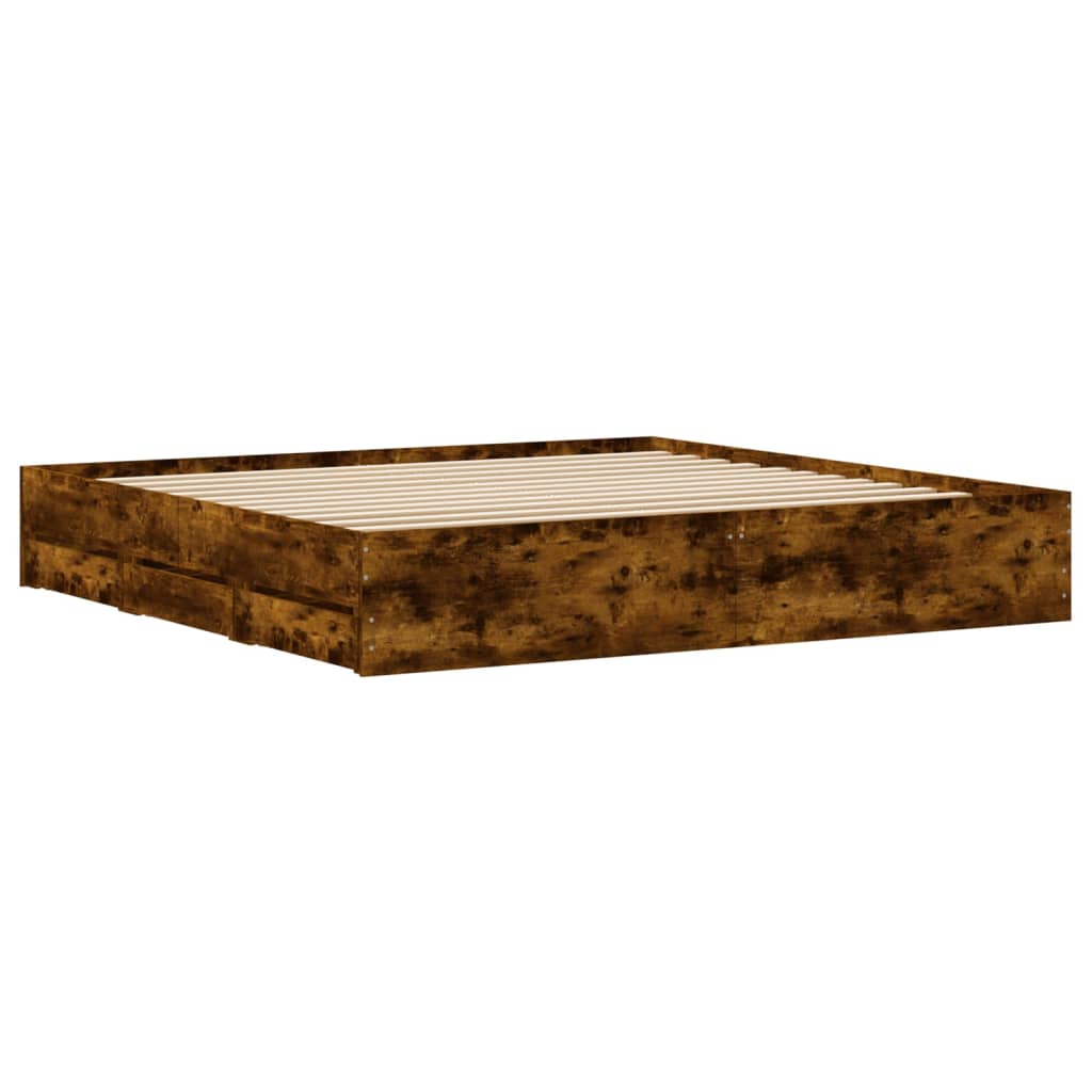 Bedframe met lades bewerkt hout gerookt eikenkleurig 180x200 cm is nu te koop bij PeponiXL, paradijselijk wonen!