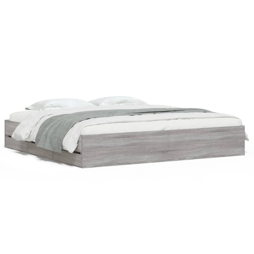 Bedframe met lades bewerkt hout grijs sonoma eiken 180x200 cm is nu te koop bij PeponiXL, paradijselijk wonen!