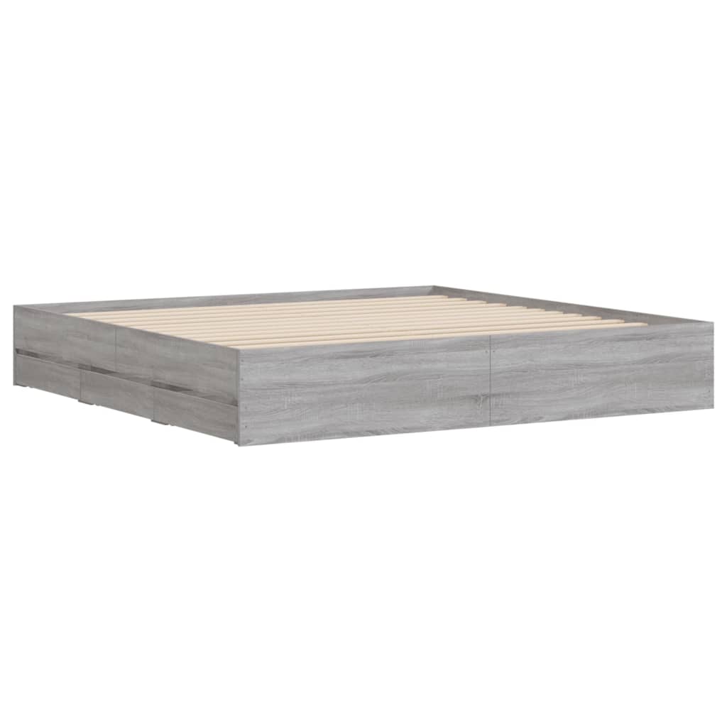 Bedframe met lades bewerkt hout grijs sonoma eiken 180x200 cm is nu te koop bij PeponiXL, paradijselijk wonen!