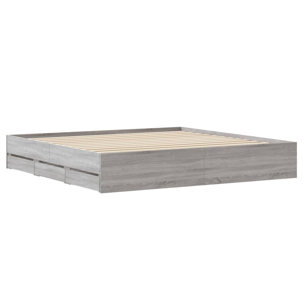 Bedframe met lades bewerkt hout grijs sonoma eiken 180x200 cm is nu te koop bij PeponiXL, paradijselijk wonen!