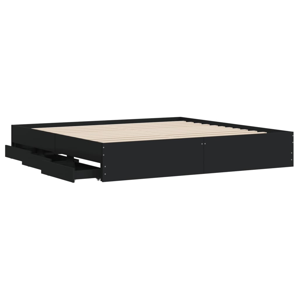 Bedframe met lades bewerkt hout zwart 160x200 cm is nu te koop bij PeponiXL, paradijselijk wonen!