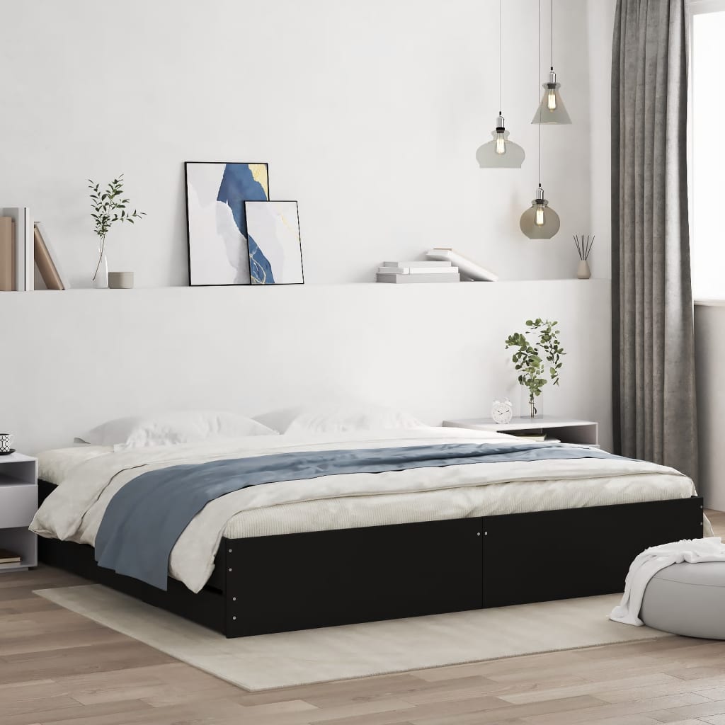 Bedframe met lades bewerkt hout zwart 160x200 cm is nu te koop bij PeponiXL, paradijselijk wonen!