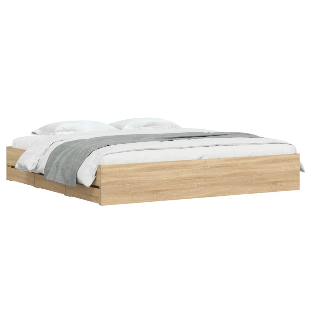 Bedframe met lades bewerkt hout sonoma eikenkleurig 160x200 cm is nu te koop bij PeponiXL, paradijselijk wonen!