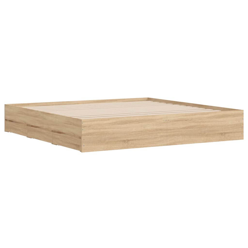 Bedframe met lades bewerkt hout sonoma eikenkleurig 160x200 cm is nu te koop bij PeponiXL, paradijselijk wonen!
