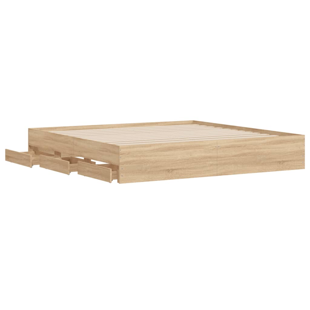Bedframe met lades bewerkt hout sonoma eikenkleurig 160x200 cm is nu te koop bij PeponiXL, paradijselijk wonen!