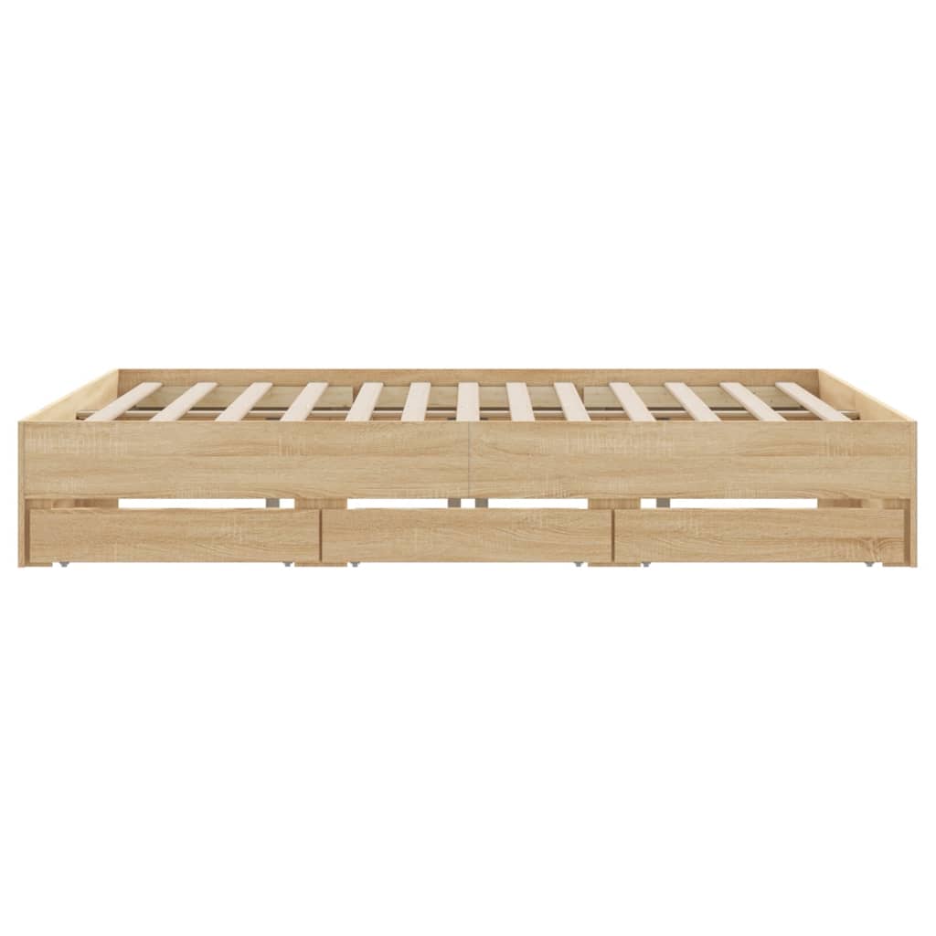Bedframe met lades bewerkt hout sonoma eikenkleurig 160x200 cm is nu te koop bij PeponiXL, paradijselijk wonen!
