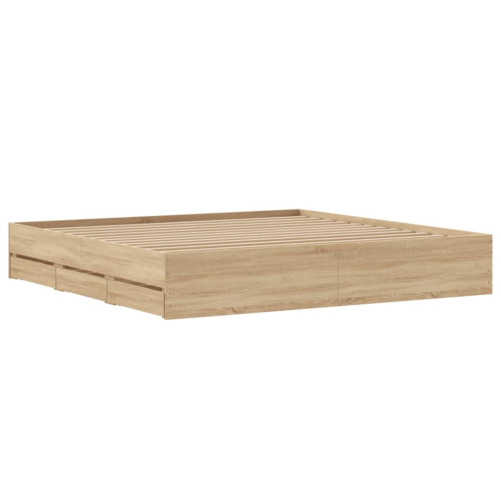 Bedframe met lades bewerkt hout sonoma eikenkleurig 160x200 cm is nu te koop bij PeponiXL, paradijselijk wonen!