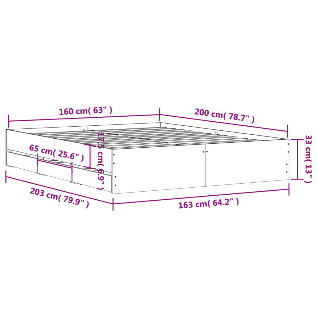 Bedframe met lades bewerkt hout sonoma eikenkleurig 160x200 cm is nu te koop bij PeponiXL, paradijselijk wonen!
