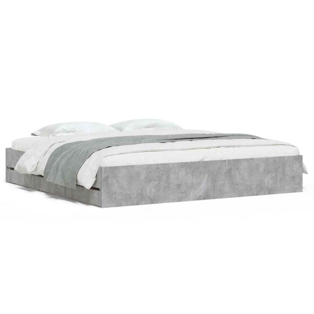 Bedframe met lades bewerkt hout betongrijs 160x200 cm is nu te koop bij PeponiXL, paradijselijk wonen!