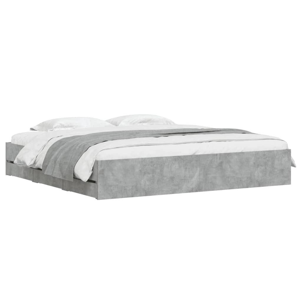Bedframe met lades bewerkt hout betongrijs 160x200 cm is nu te koop bij PeponiXL, paradijselijk wonen!
