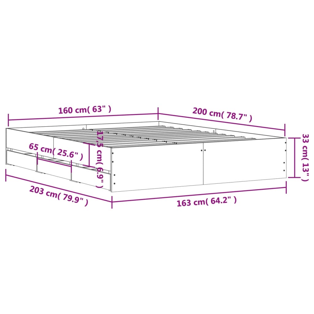 Bedframe met lades bewerkt hout betongrijs 160x200 cm is nu te koop bij PeponiXL, paradijselijk wonen!