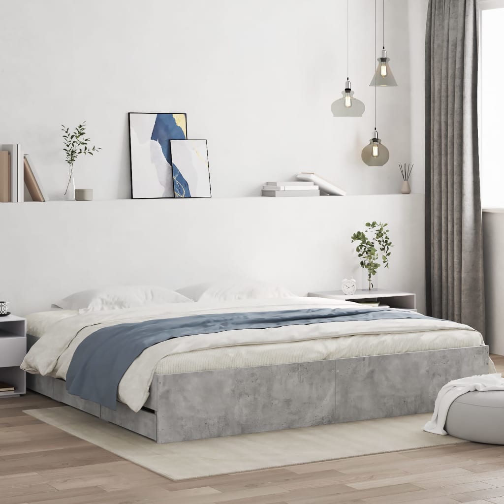 Bedframe met lades bewerkt hout betongrijs 160x200 cm is nu te koop bij PeponiXL, paradijselijk wonen!
