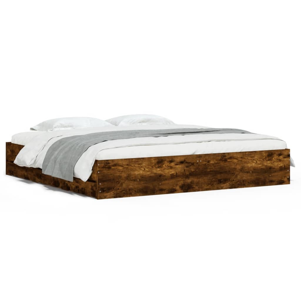 Bedframe met lades bewerkt hout gerookt eikenkleurig 160x200 cm is nu te koop bij PeponiXL, paradijselijk wonen!