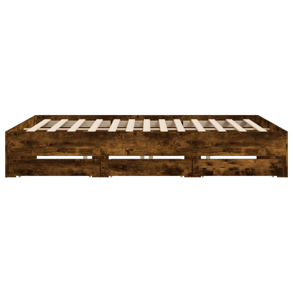 Bedframe met lades bewerkt hout gerookt eikenkleurig 160x200 cm is nu te koop bij PeponiXL, paradijselijk wonen!