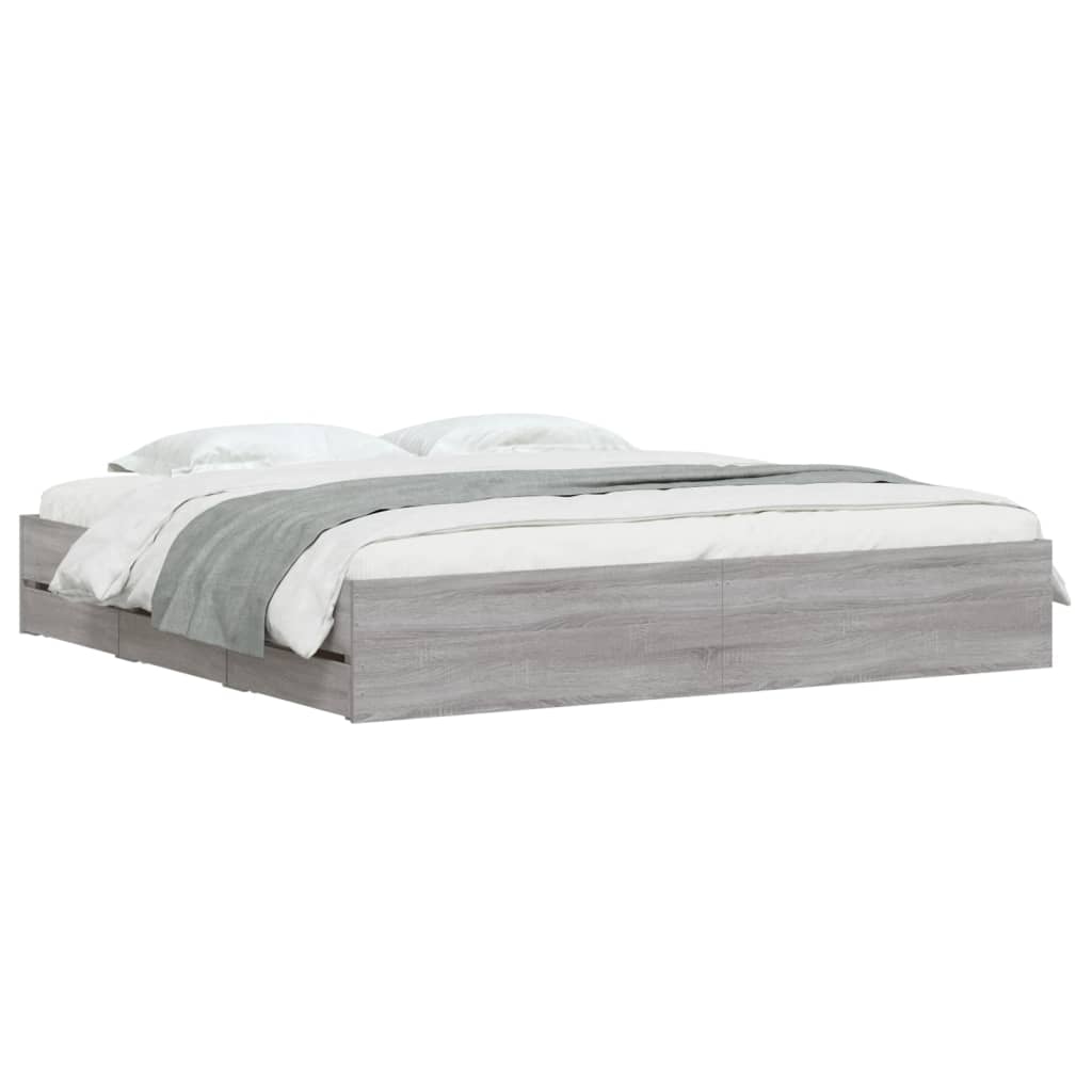 Bedframe met lades bewerkt hout grijs sonoma eiken 160x200 cm is nu te koop bij PeponiXL, paradijselijk wonen!