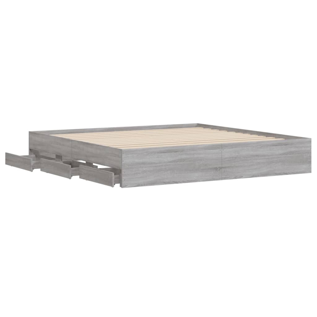 Bedframe met lades bewerkt hout grijs sonoma eiken 160x200 cm is nu te koop bij PeponiXL, paradijselijk wonen!