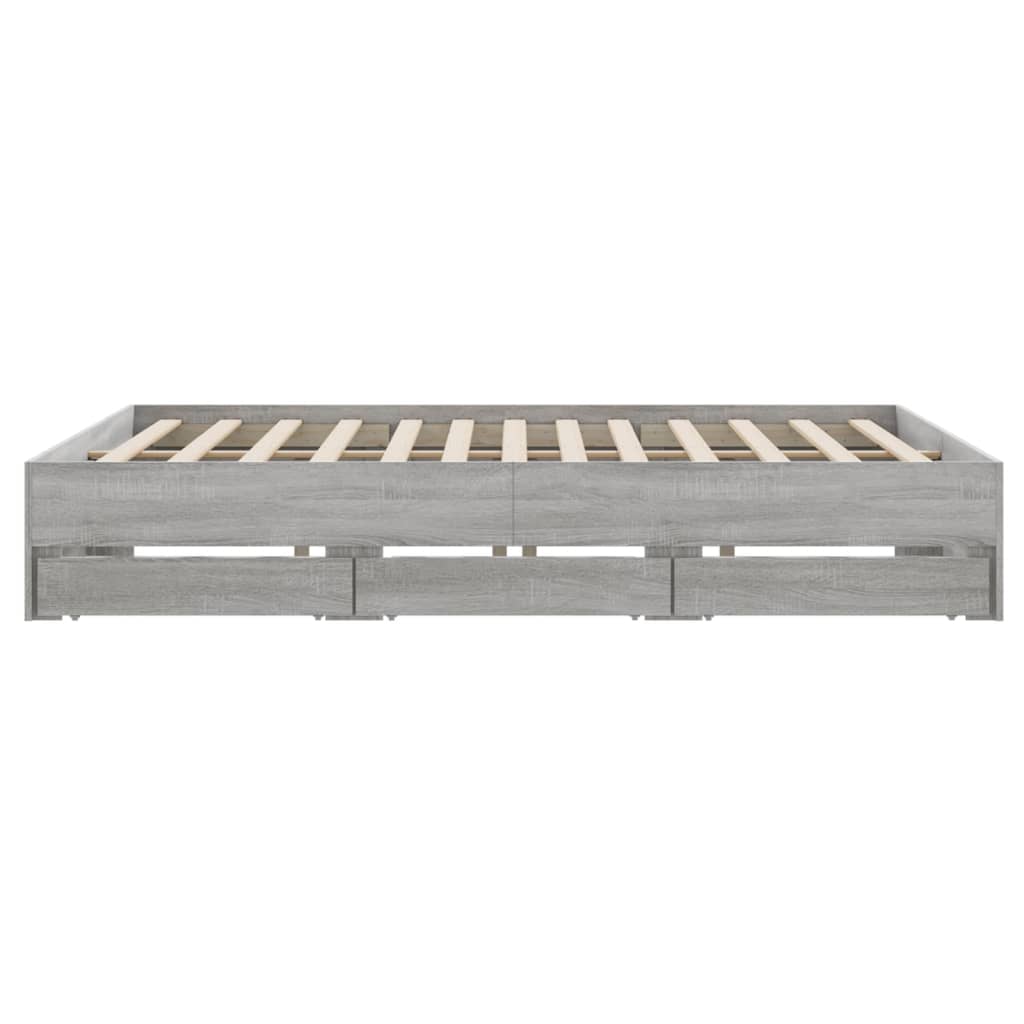 Bedframe met lades bewerkt hout grijs sonoma eiken 160x200 cm is nu te koop bij PeponiXL, paradijselijk wonen!