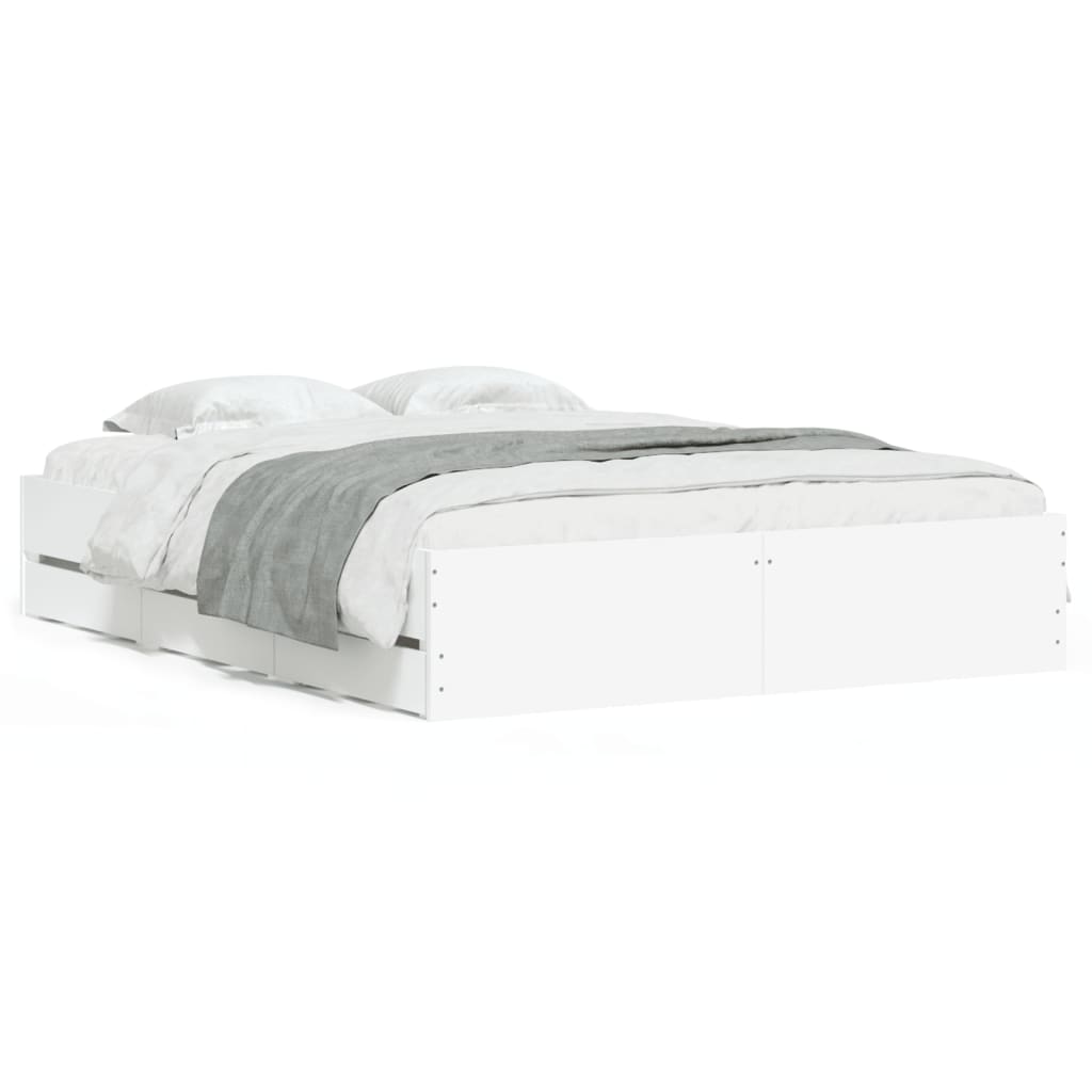 Bedframe met lades bewerkt hout wit 150x200 cm is nu te koop bij PeponiXL, paradijselijk wonen!