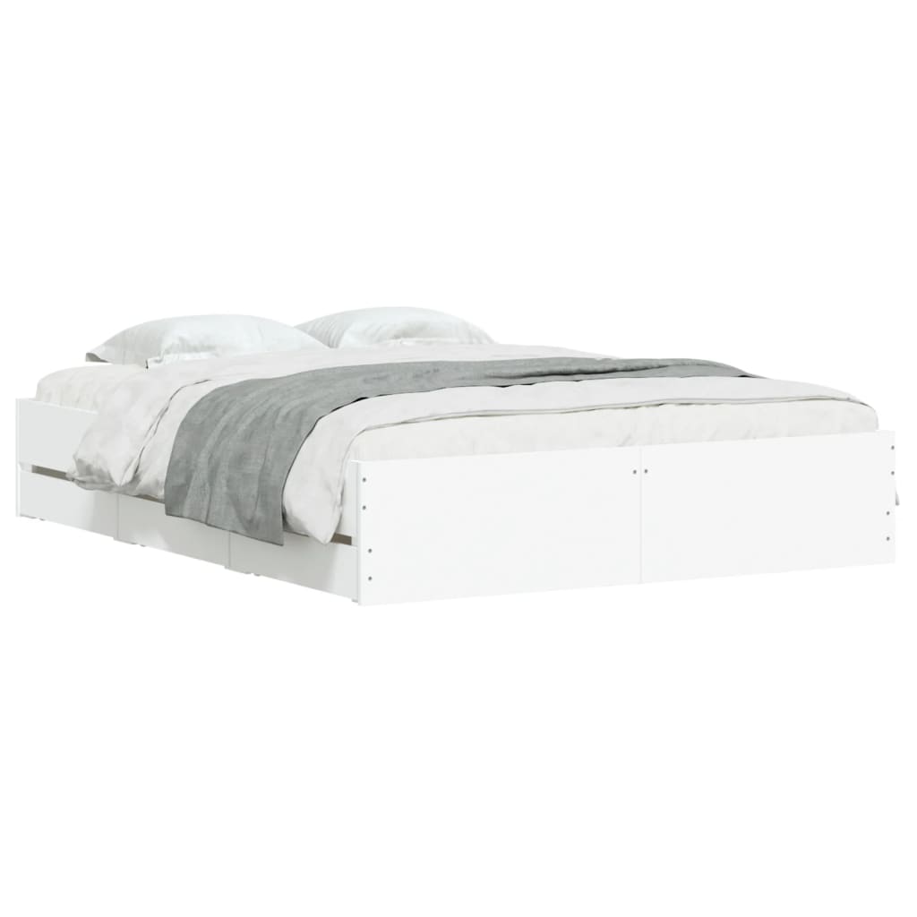 Bedframe met lades bewerkt hout wit 150x200 cm is nu te koop bij PeponiXL, paradijselijk wonen!