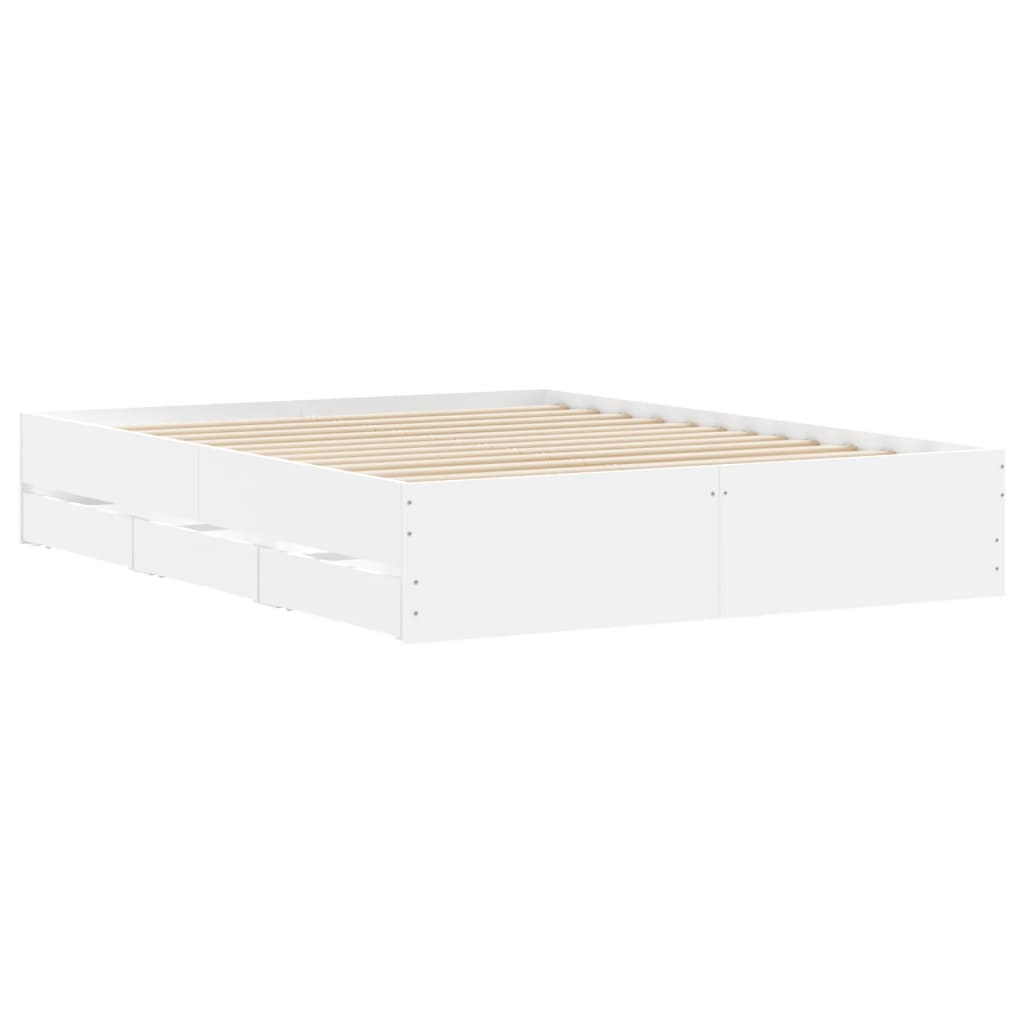 Bedframe met lades bewerkt hout wit 150x200 cm is nu te koop bij PeponiXL, paradijselijk wonen!