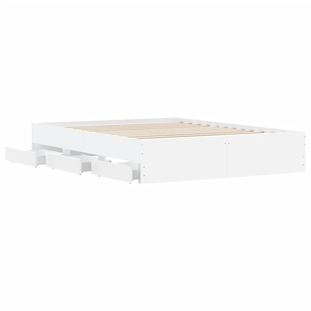 Bedframe met lades bewerkt hout wit 150x200 cm is nu te koop bij PeponiXL, paradijselijk wonen!