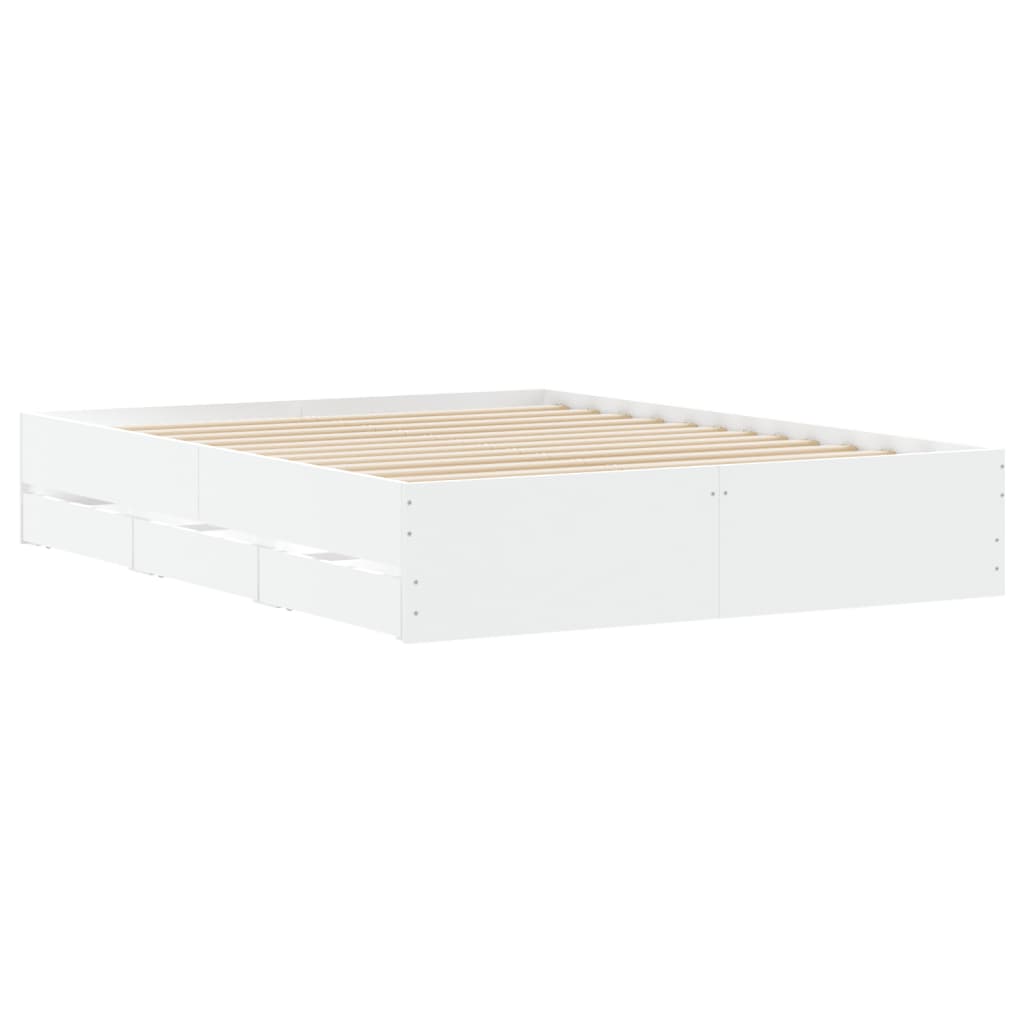 Bedframe met lades bewerkt hout wit 150x200 cm is nu te koop bij PeponiXL, paradijselijk wonen!