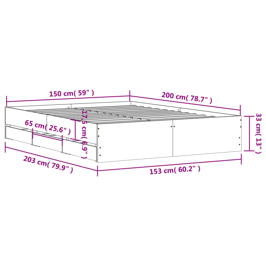 Bedframe met lades bewerkt hout wit 150x200 cm is nu te koop bij PeponiXL, paradijselijk wonen!