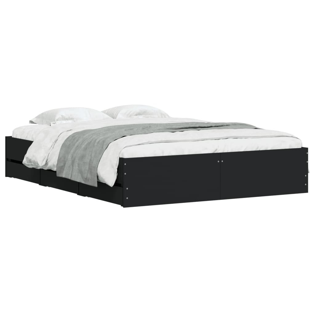 Bedframe met lades bewerkt hout zwart 150x200 cm is nu te koop bij PeponiXL, paradijselijk wonen!