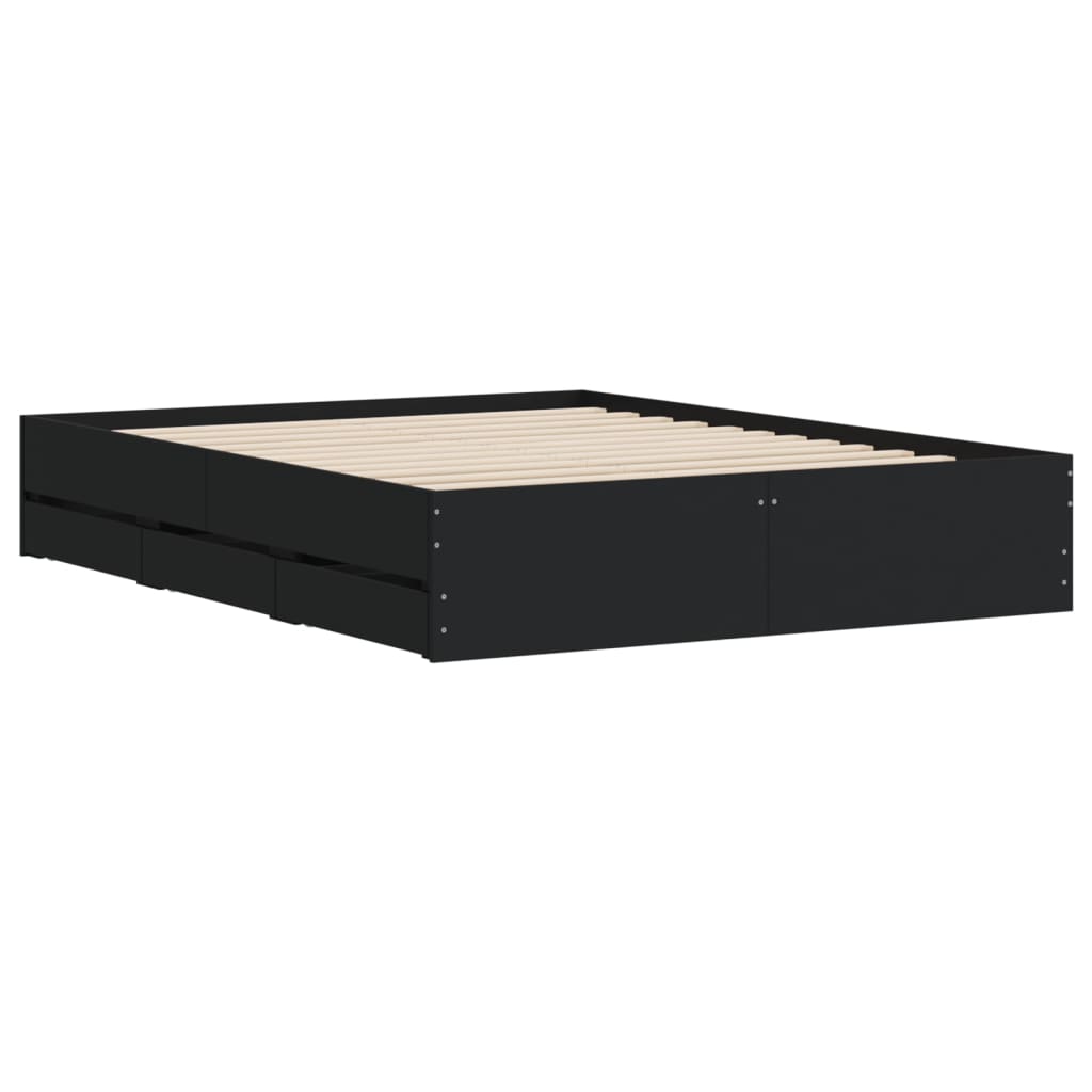 Bedframe met lades bewerkt hout zwart 150x200 cm is nu te koop bij PeponiXL, paradijselijk wonen!