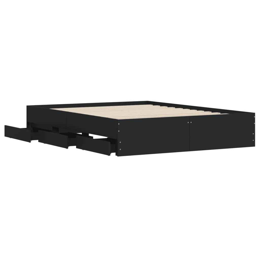 Bedframe met lades bewerkt hout zwart 150x200 cm is nu te koop bij PeponiXL, paradijselijk wonen!