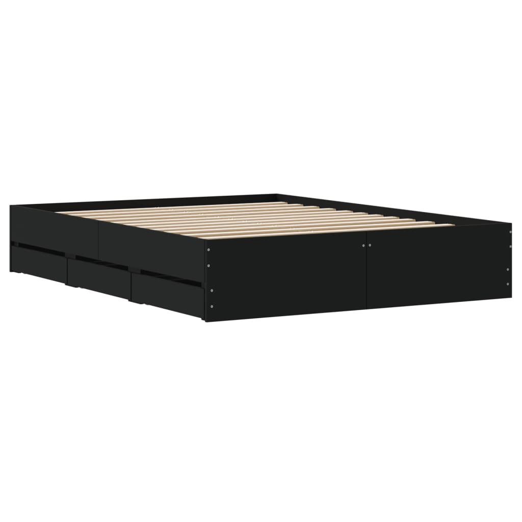 Bedframe met lades bewerkt hout zwart 150x200 cm is nu te koop bij PeponiXL, paradijselijk wonen!