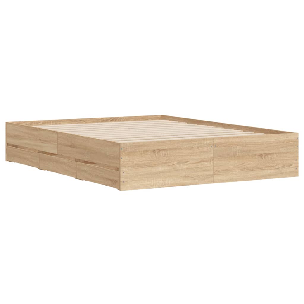 Bedframe met lades bewerkt hout sonoma eikenkleurig 150x200 cm is nu te koop bij PeponiXL, paradijselijk wonen!