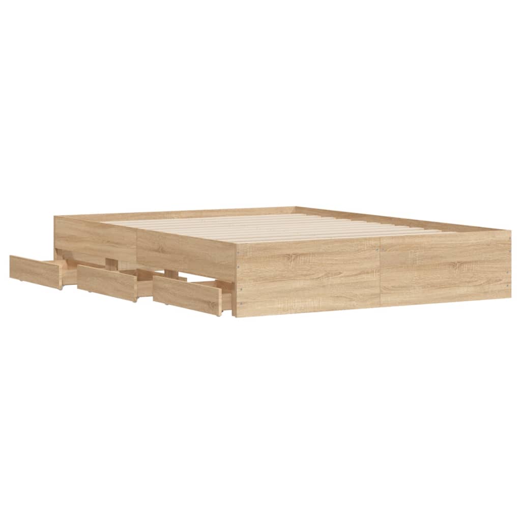 Bedframe met lades bewerkt hout sonoma eikenkleurig 150x200 cm is nu te koop bij PeponiXL, paradijselijk wonen!