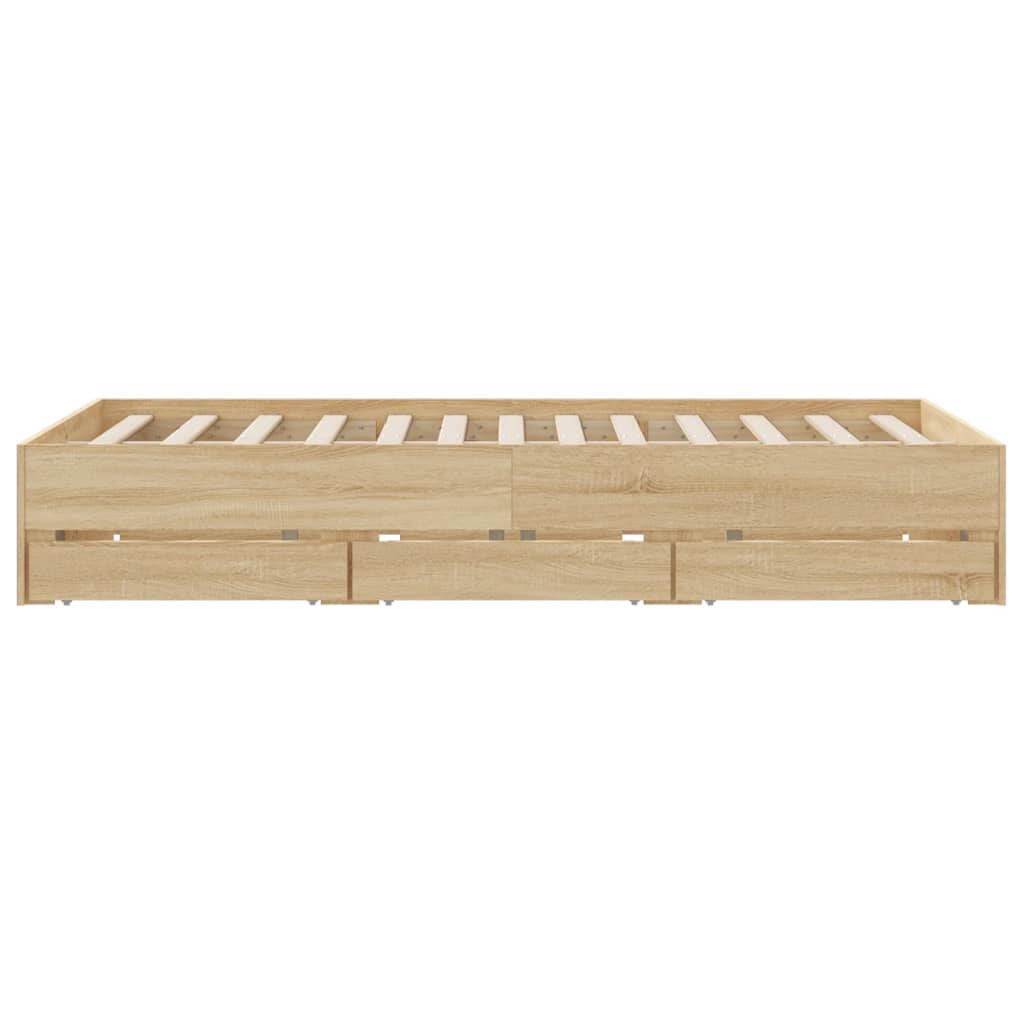 Bedframe met lades bewerkt hout sonoma eikenkleurig 150x200 cm is nu te koop bij PeponiXL, paradijselijk wonen!