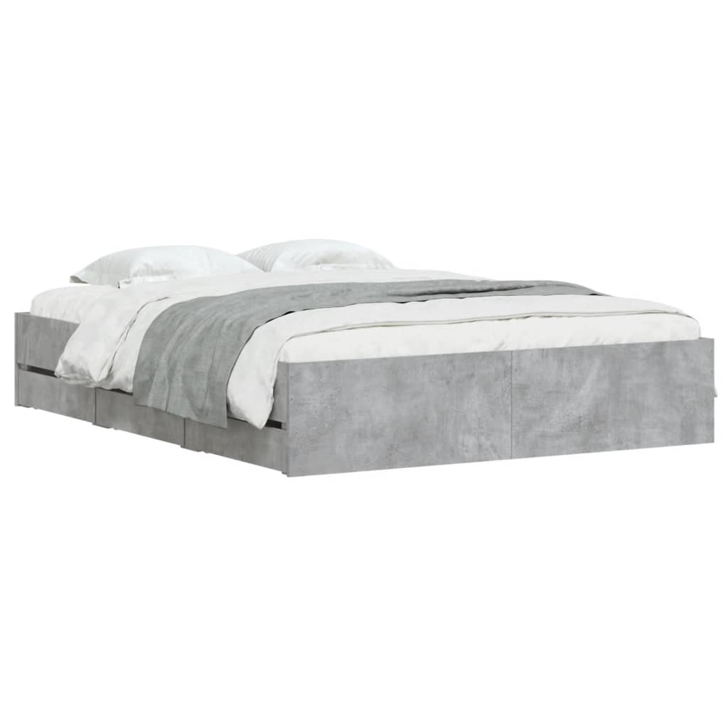 Bedframe met lades bewerkt hout betongrijs 150x200 cm is nu te koop bij PeponiXL, paradijselijk wonen!