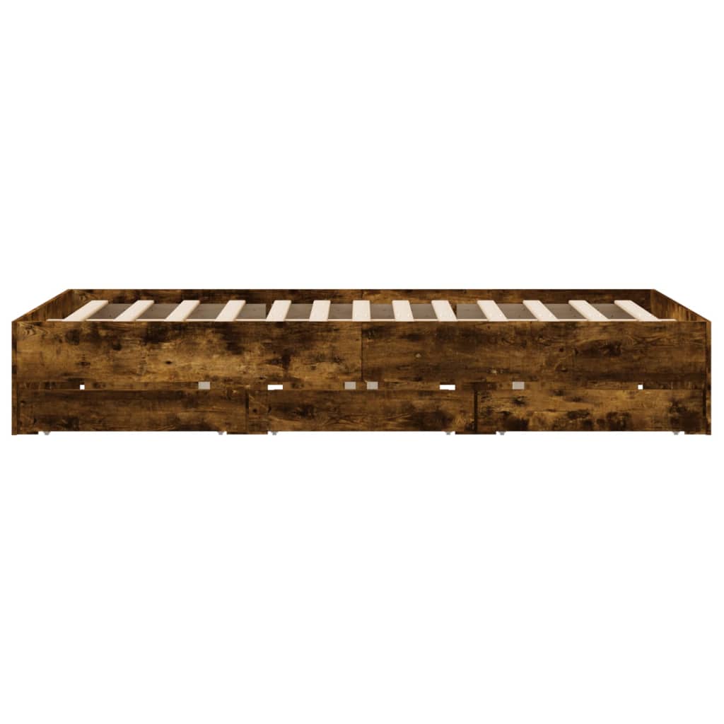 Bedframe met lades bewerkt hout gerookt eikenkleurig 150x200 cm is nu te koop bij PeponiXL, paradijselijk wonen!
