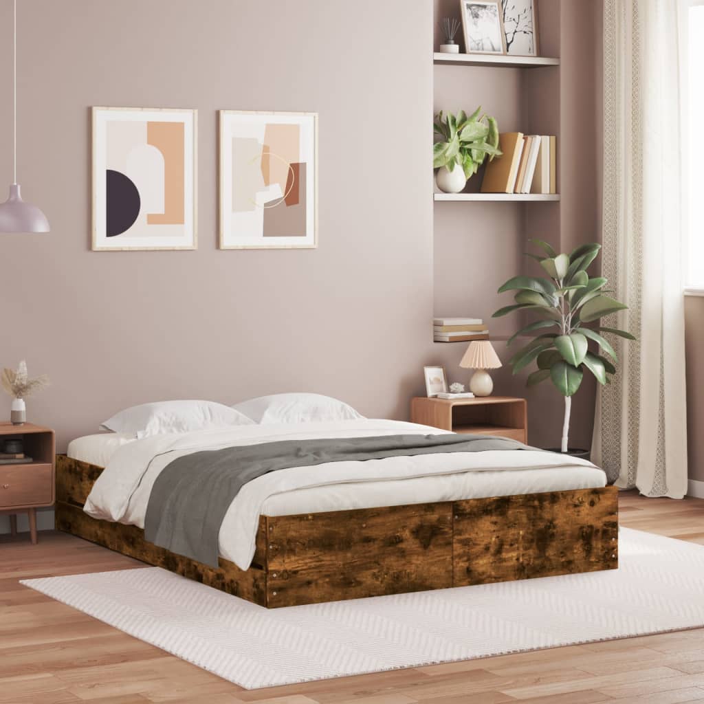 Bedframe met lades bewerkt hout gerookt eikenkleurig 150x200 cm is nu te koop bij PeponiXL, paradijselijk wonen!