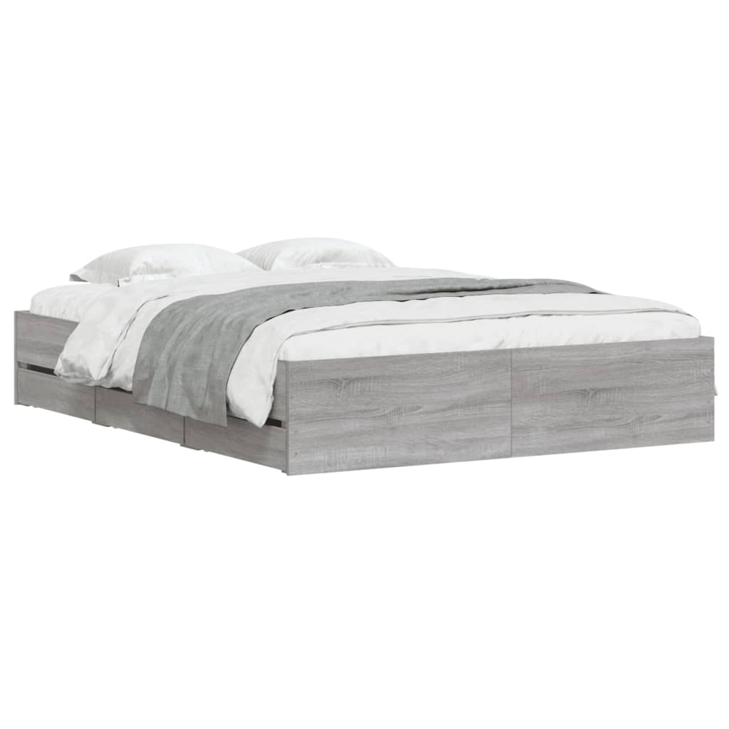 Bedframe met lades bewerkt hout grijs sonoma eiken 150x200 cm is nu te koop bij PeponiXL, paradijselijk wonen!