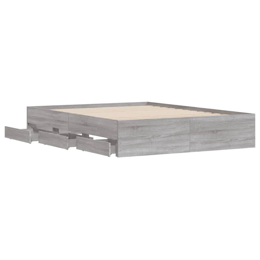 Bedframe met lades bewerkt hout grijs sonoma eiken 150x200 cm is nu te koop bij PeponiXL, paradijselijk wonen!