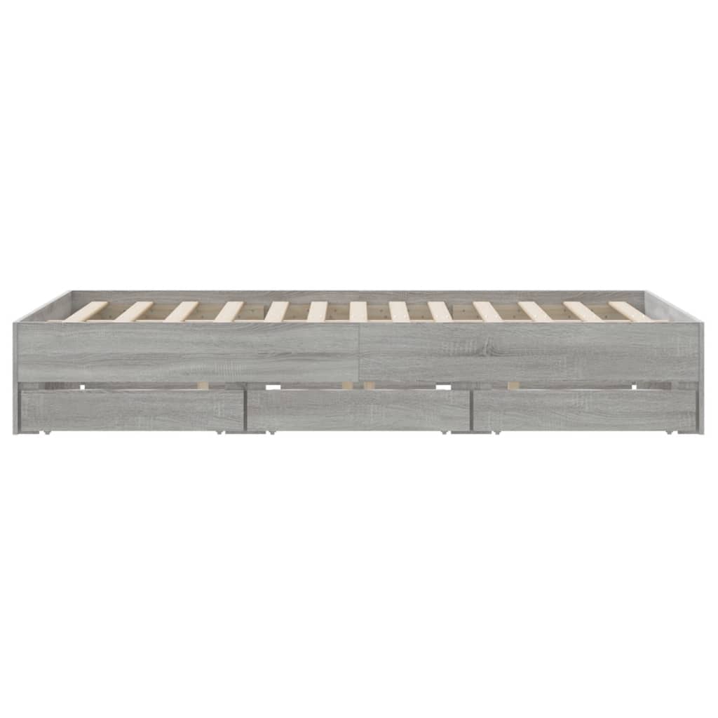 Bedframe met lades bewerkt hout grijs sonoma eiken 150x200 cm is nu te koop bij PeponiXL, paradijselijk wonen!