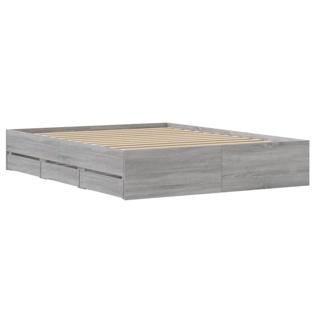 Bedframe met lades bewerkt hout grijs sonoma eiken 150x200 cm is nu te koop bij PeponiXL, paradijselijk wonen!