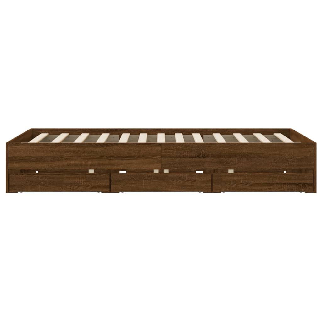 Bedframe met lades bewerkt hout bruin eikenkleur 150x200 cm is nu te koop bij PeponiXL, paradijselijk wonen!