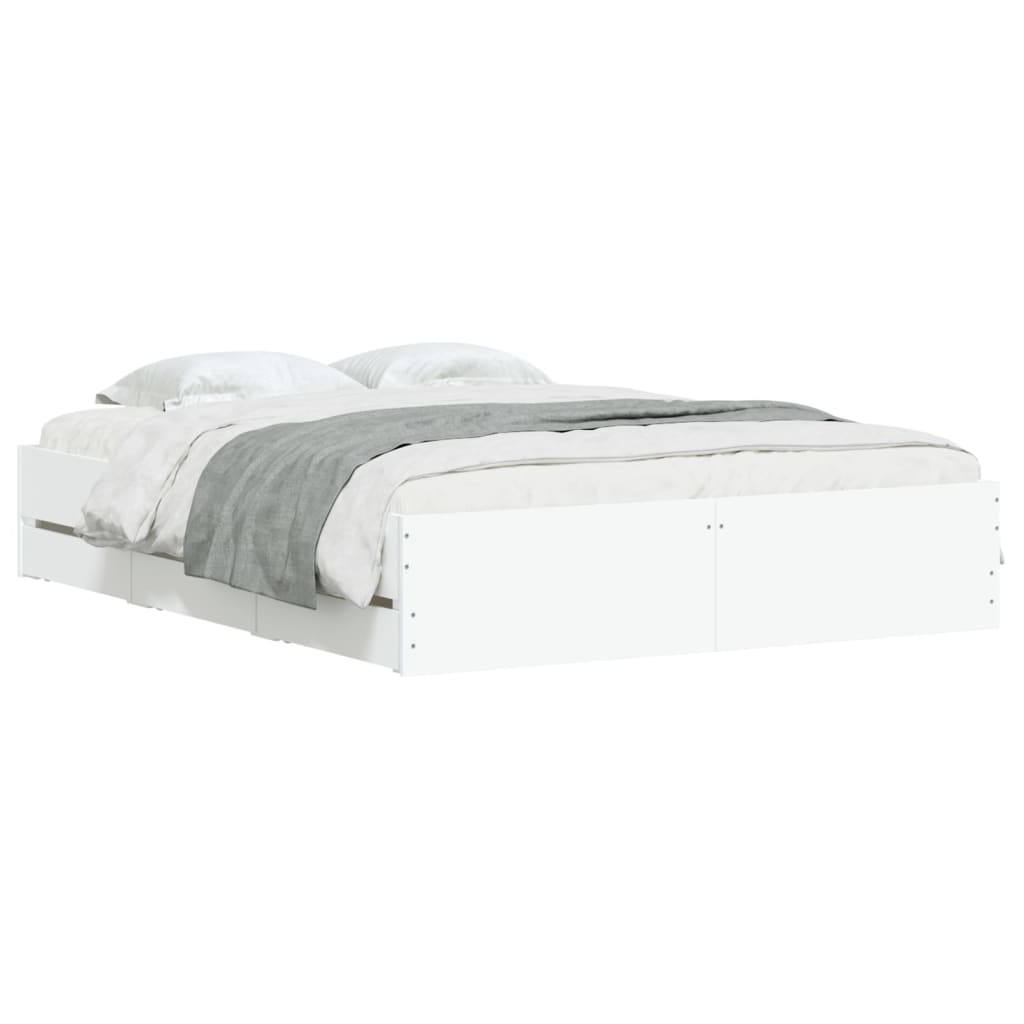 Bedframe met lades bewerkt hout wit 140x200 cm is nu te koop bij PeponiXL, paradijselijk wonen!