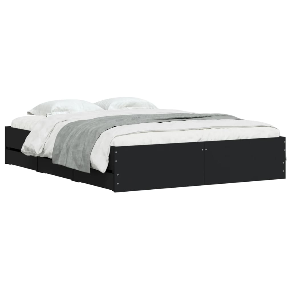 Bedframe met lades bewerkt hout zwart 140x200 cm is nu te koop bij PeponiXL, paradijselijk wonen!
