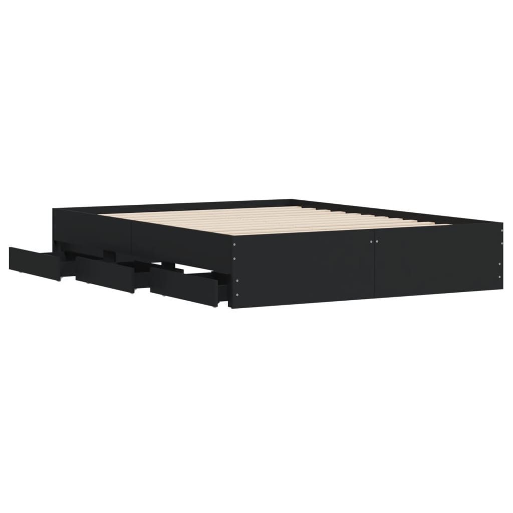 Bedframe met lades bewerkt hout zwart 140x200 cm is nu te koop bij PeponiXL, paradijselijk wonen!
