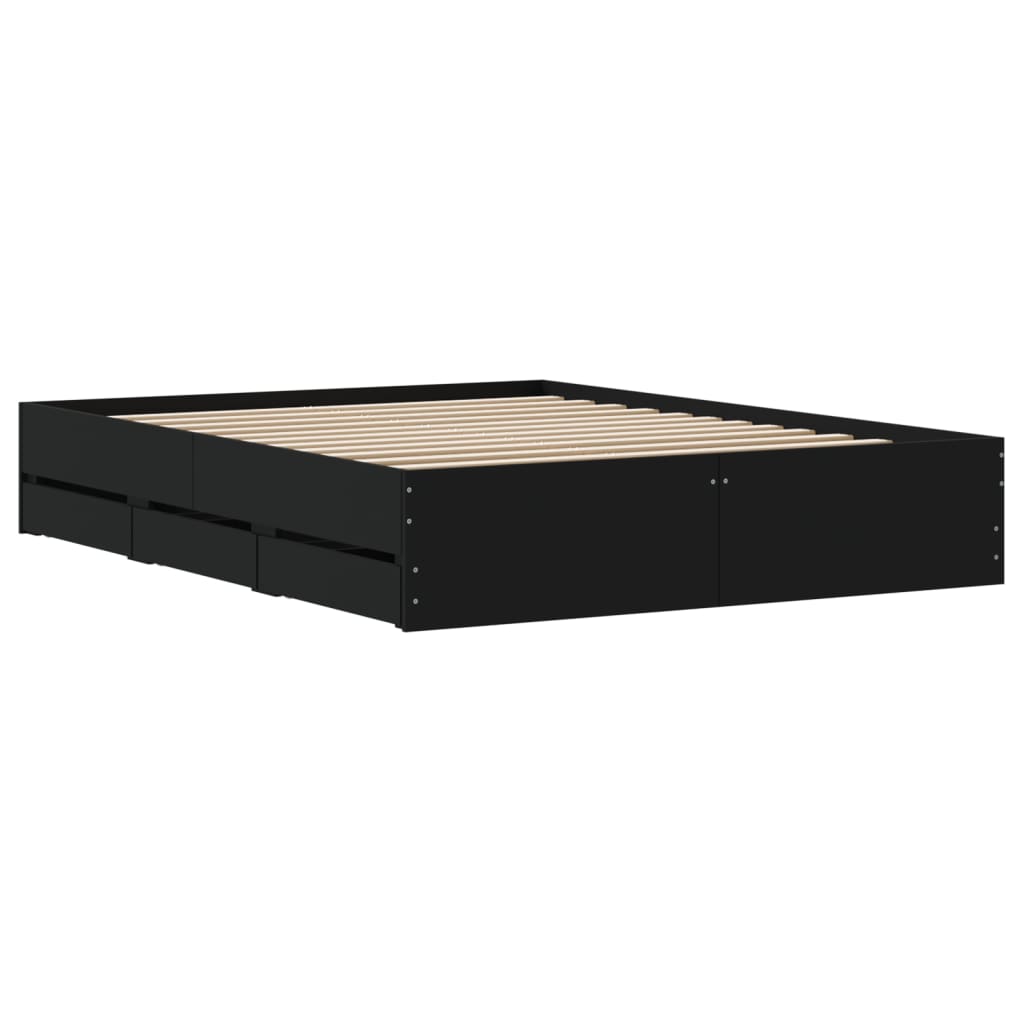Bedframe met lades bewerkt hout zwart 140x200 cm is nu te koop bij PeponiXL, paradijselijk wonen!