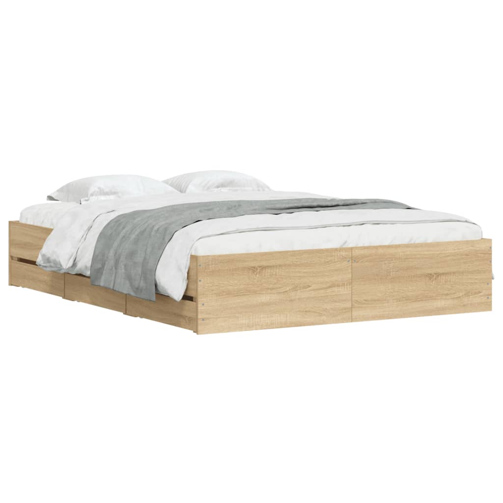 Bedframe met lades bewerkt hout sonoma eikenkleurig 140x200 cm is nu te koop bij PeponiXL, paradijselijk wonen!