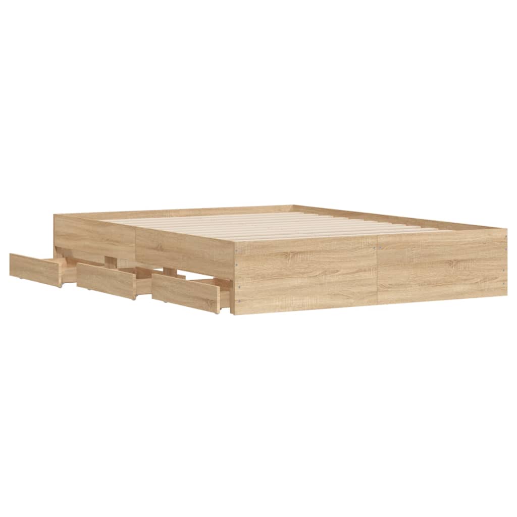 Bedframe met lades bewerkt hout sonoma eikenkleurig 140x200 cm is nu te koop bij PeponiXL, paradijselijk wonen!